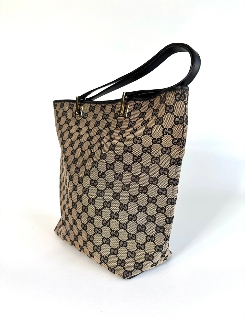 Gucci GG Eclipse Canvas Vintage Tote with Black Trim - Picture 2 of 8